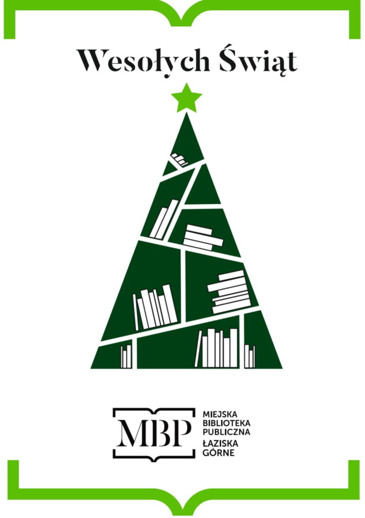Wesołych Świąt - choinka i logo Biblioteki