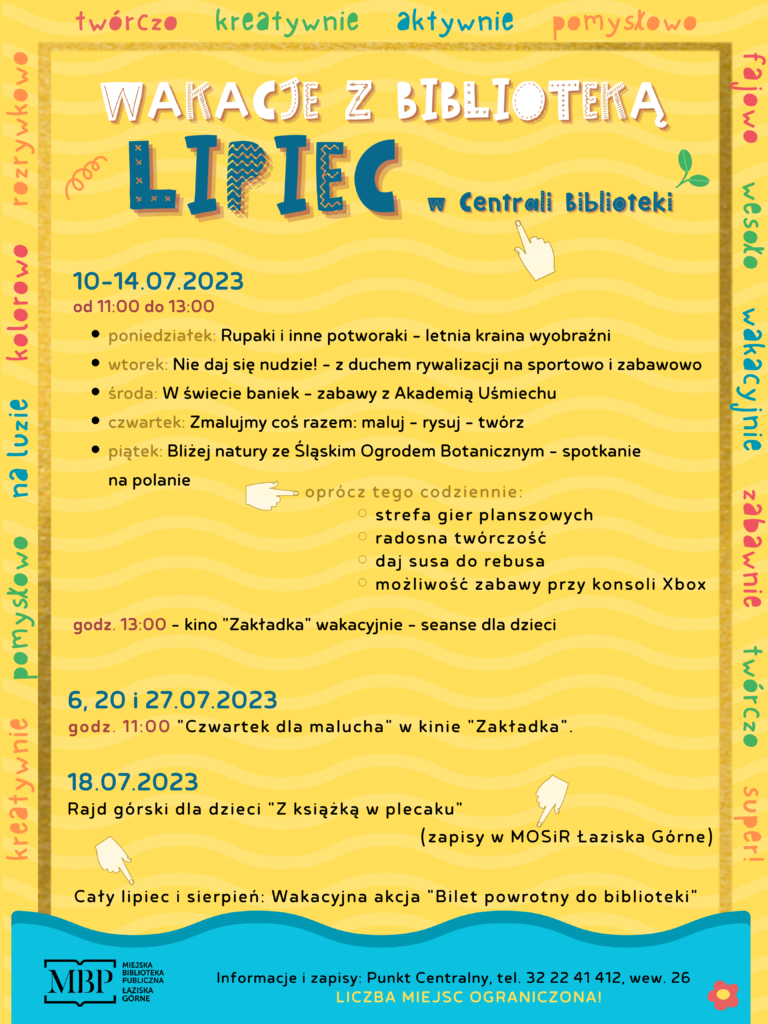 Plakat Wakacje z Biblioteką - Lipiec w Centrali Biblioteki