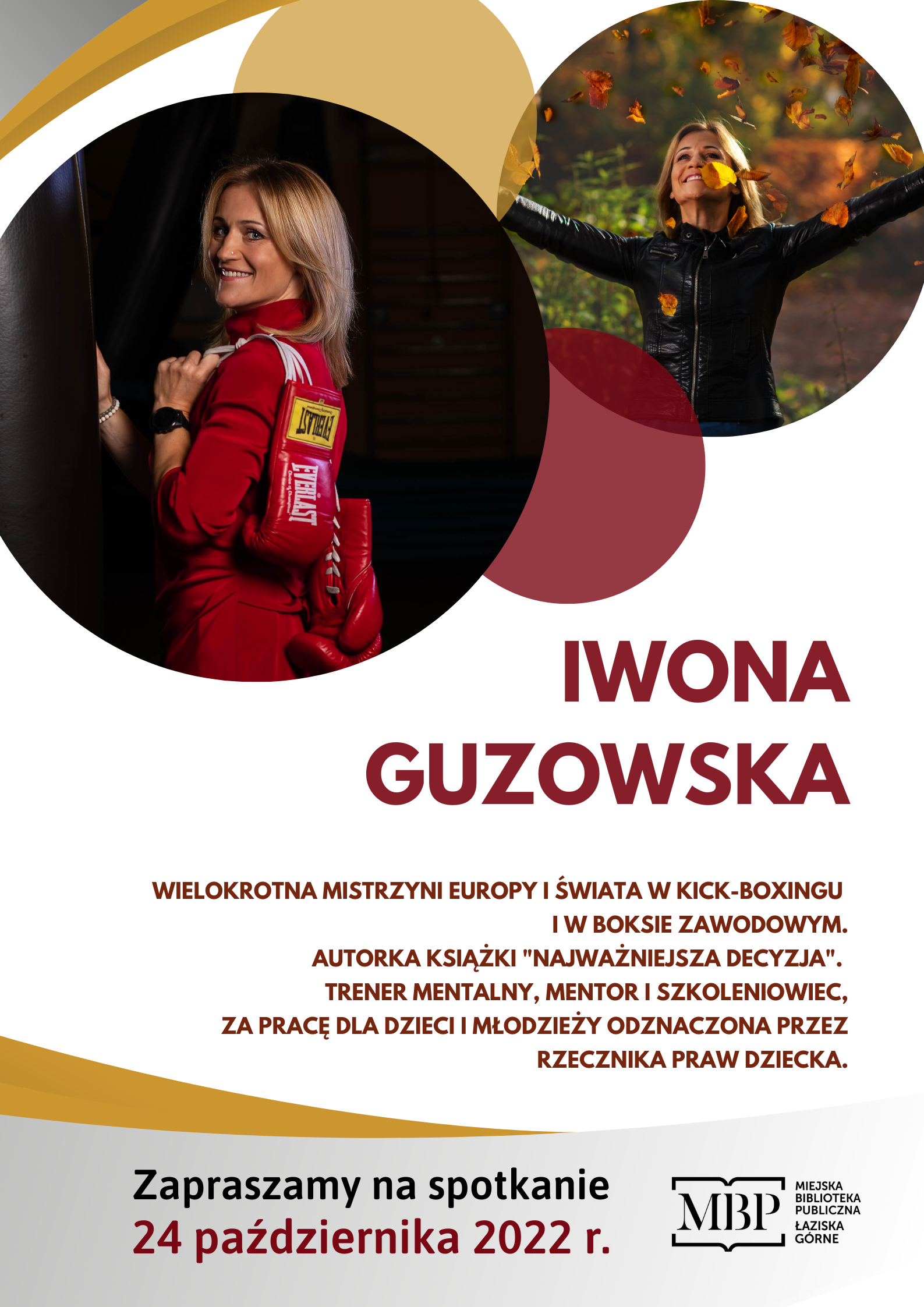 Plakat informacyjny o spotkaniu z Iwoną Guzowską