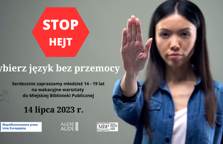 Reklama warsztatów dla młodzieży STOP hejt