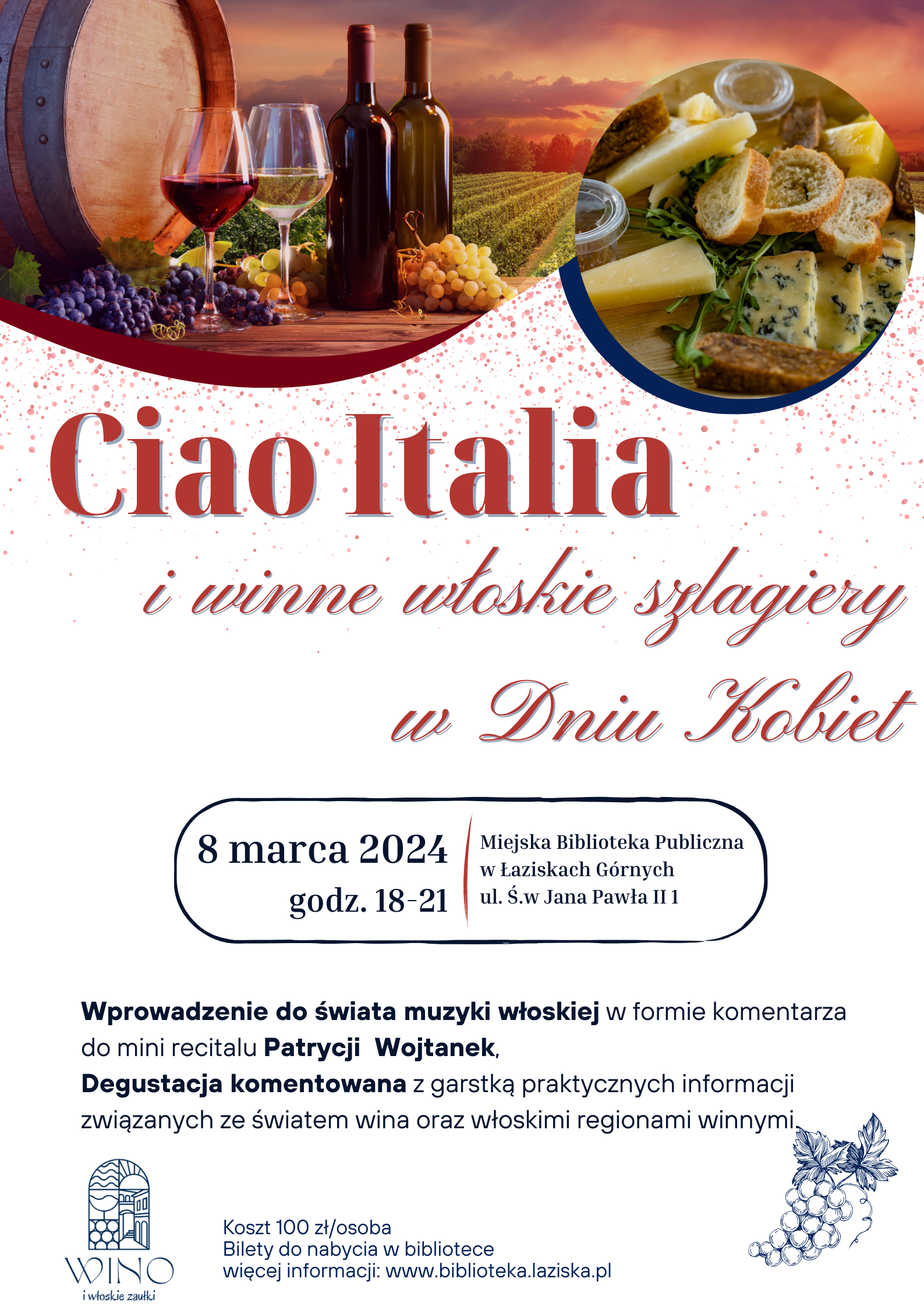 plakat wydarzenia Ciao Italia i winne włoskie szlagiery