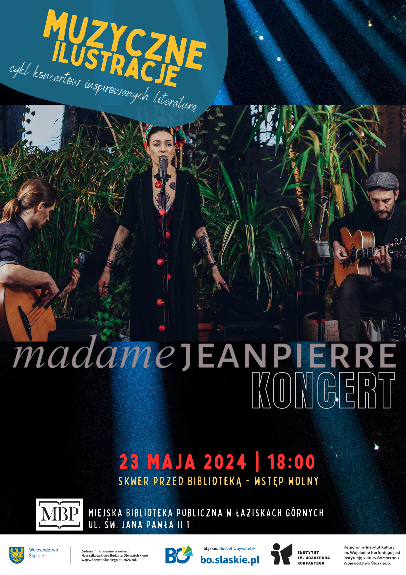 Plakat koncertu Madam JeanPierre. Zdjęcie zespołu.
