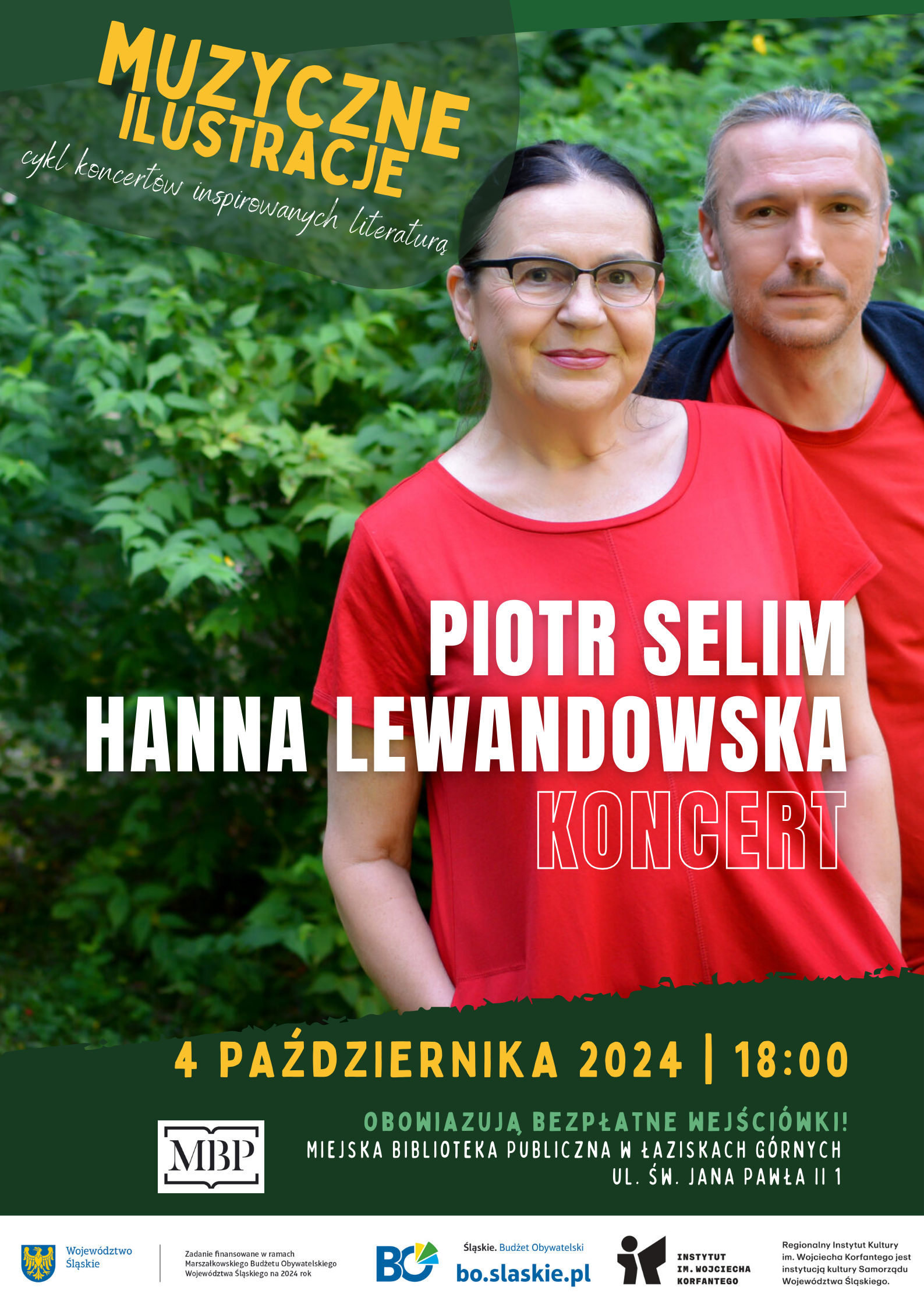 Plakat - koncert Piotr Selim i Hanna Lewandowska. W tle zdjęcie artystów